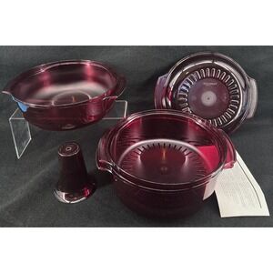Vtg Tupperware TupperWave Microwave Stack Cooker Cranberry 5 Piece Set Casserole